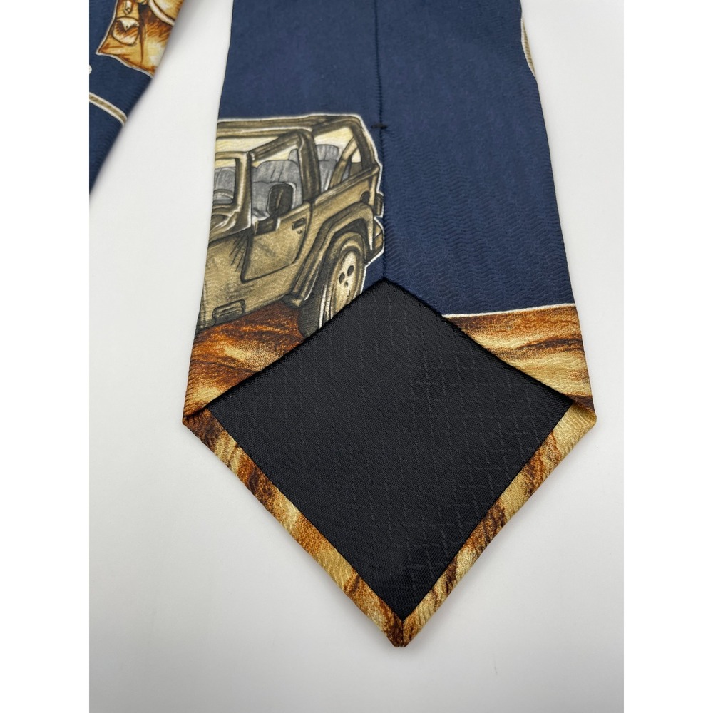 Jeep Mens Silk Tie Navy Blue Camp Jeep Wrangler Off-Road Adventure Novelty USA - Picture 4 of 4